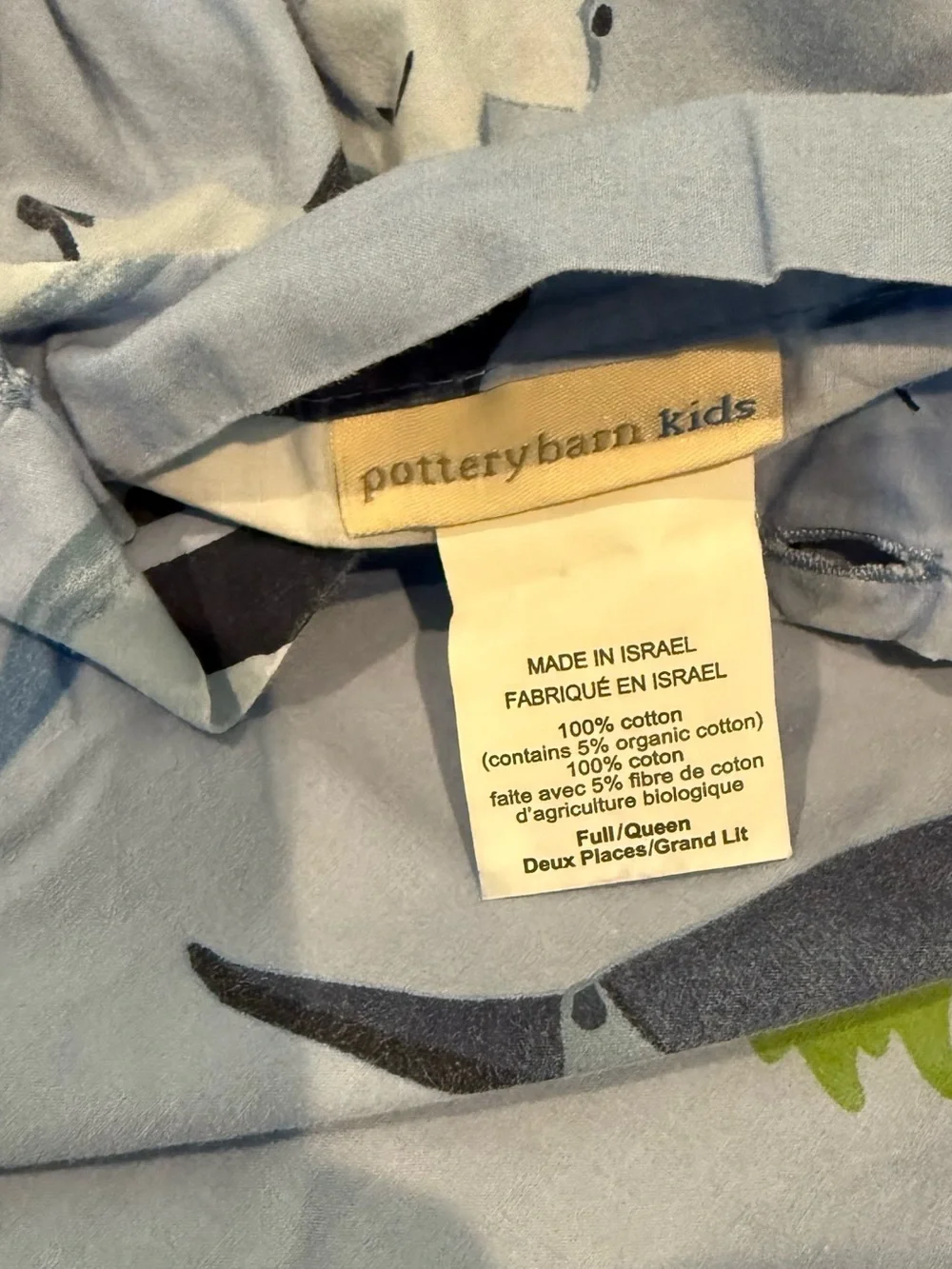 Pottery Barn Kids Shark Bite duvet cover featuring blue sharks